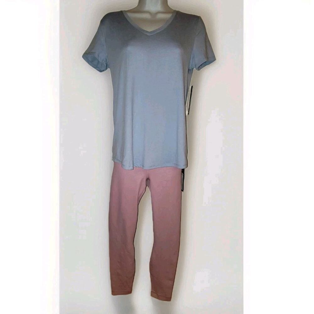 90 Degree Yoga Set NWT XS Snake Print Leggings Blue V Neck Top Activewear